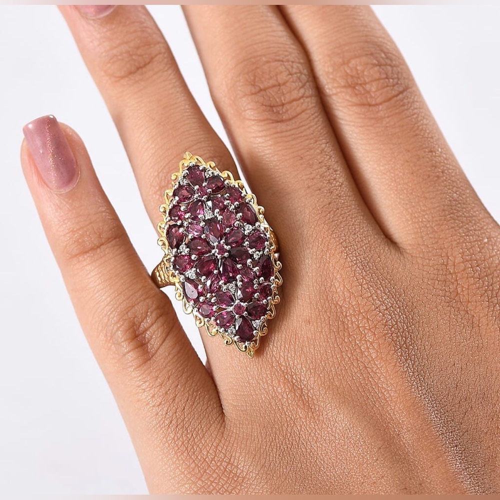 EverTrue Orissa Rhodolite Garnet & White Zircon
 Flower Ring in 18K YG Platinum